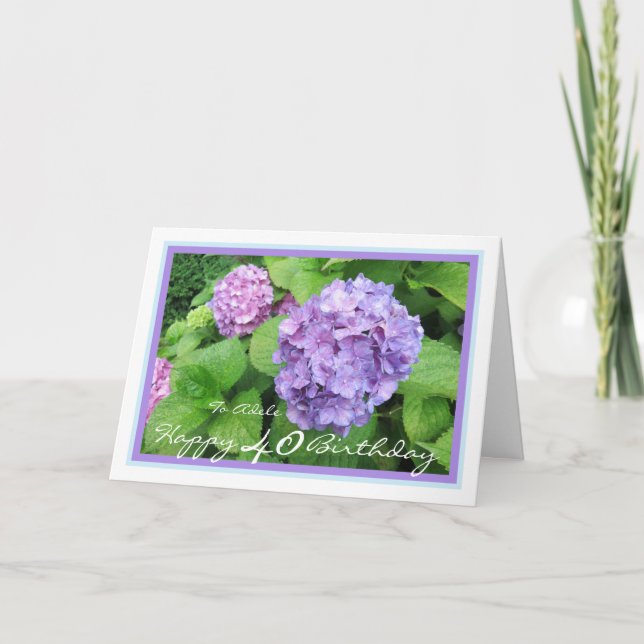 Tarjeta 40º cumpleaños Adele Hydrangeas Elegante Moderno (Anverso)