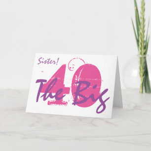 Tarjeta 40.ª hermana de cumpleaños, rosa, púrpura texto so