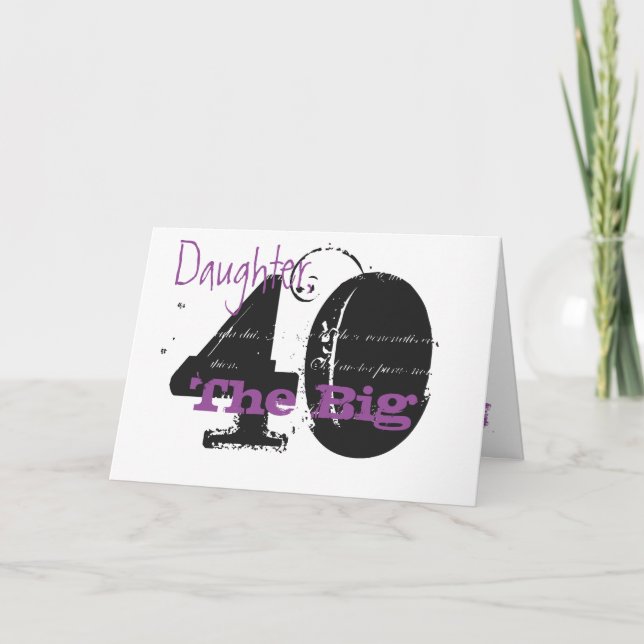 Tarjeta 40.ª hija de cumpleaños, negro, púrpura, blanco. (Anverso)