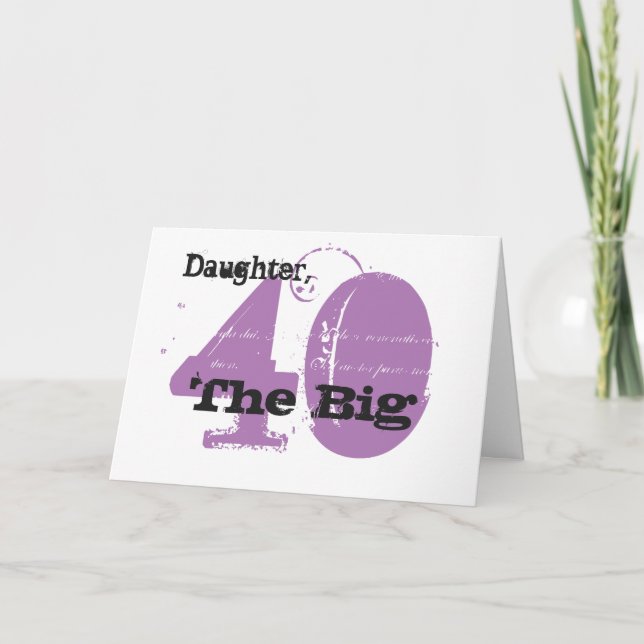 Tarjeta 40.ª hija de cumpleaños, texto negro y malva, blan (Anverso)
