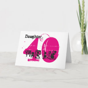 Tarjeta 40.ª hija de cumpleaños, texto negro y rosa, blanc