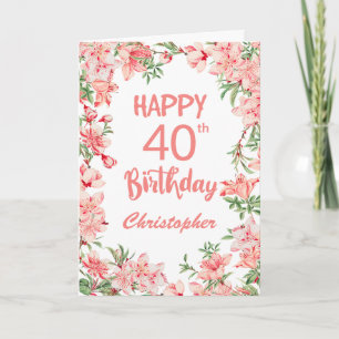 Tarjeta 40.ª Nacimiento Peach Peach Peonies Watercolor Flo