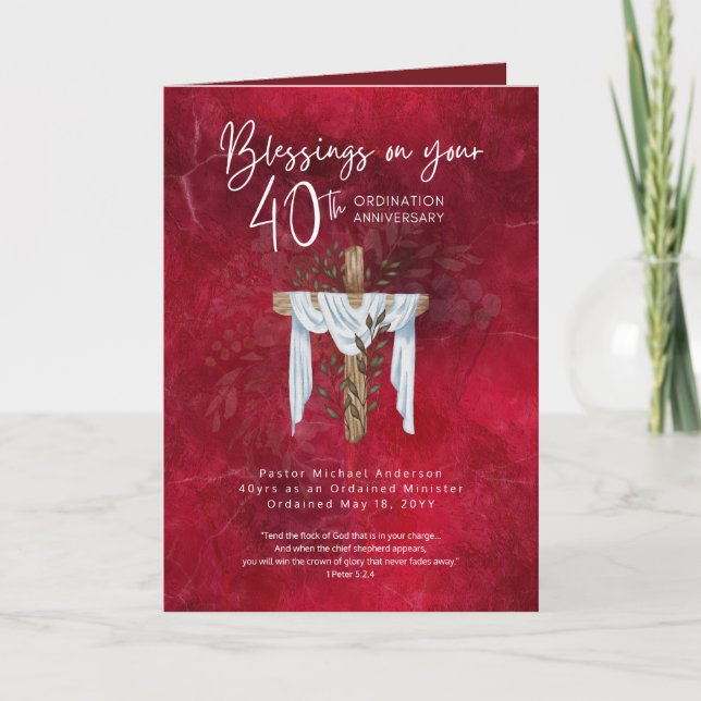 Tarjeta 40.ª ORDENACIÓN Pastor Sacerdote ANIVERSARIO (Anverso)