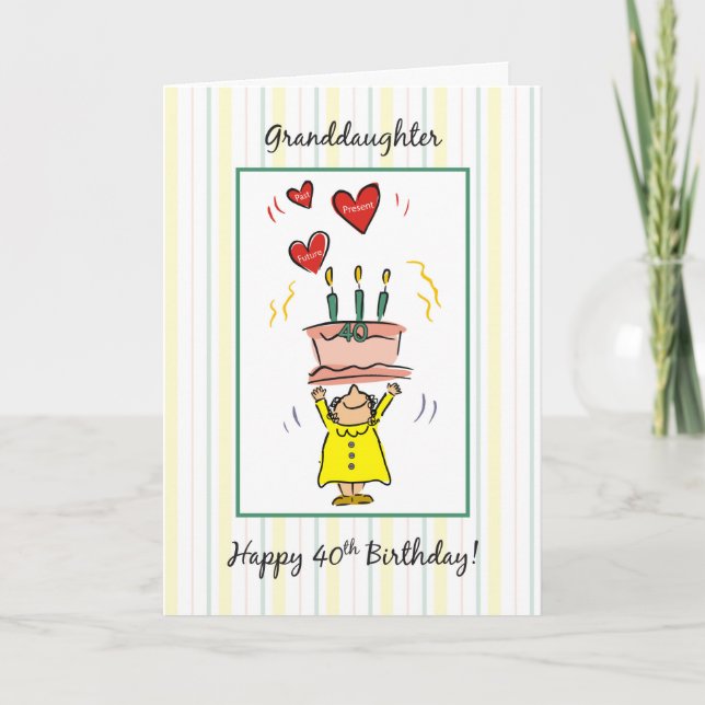 Tarjeta 40.ª Pastel de nieta de cumpleaños con mujer de co (Anverso)