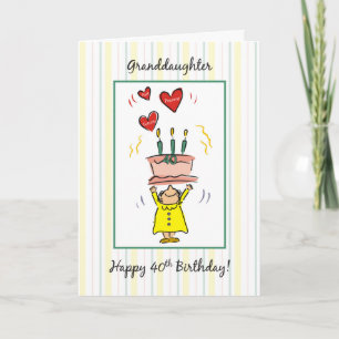 Tarjeta 40.ª Pastel de nieta de cumpleaños con mujer de co