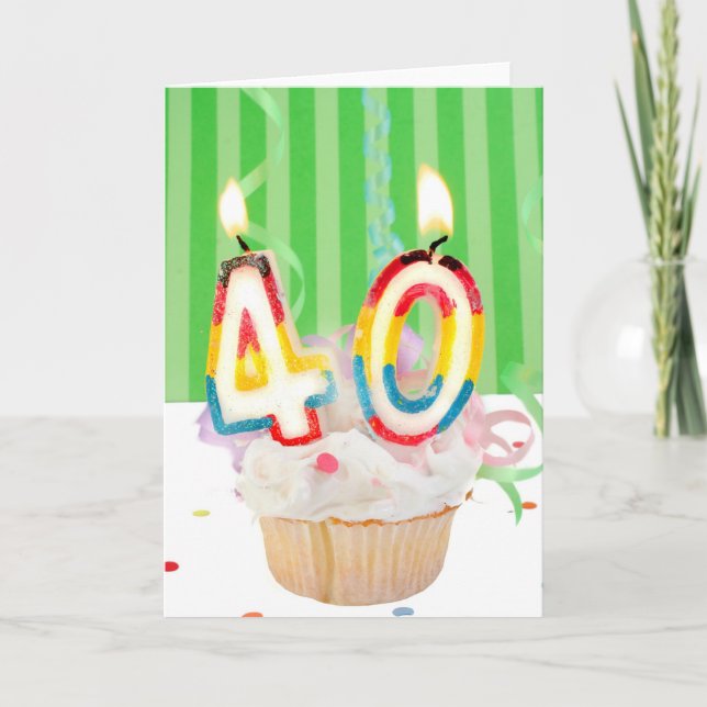 Tarjeta 40.ª tarta de cumpleaños con velas (Anverso)