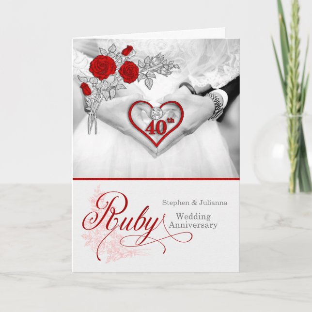 Tarjeta 40.º aniversario de Ruby Boda Corazón Rojo (Anverso)
