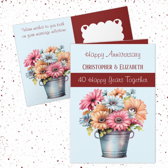 Tarjeta 40.º aniversario de Ruby flores azul burdeos (Subido por el creador)
