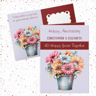 Tarjeta 40.º aniversario de Ruby flores morado