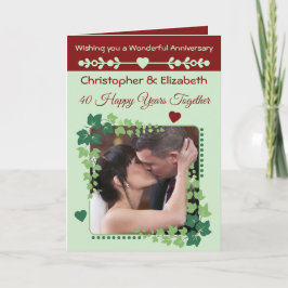 Tarjeta 40.º aniversario de Ruby foto borgoña verde