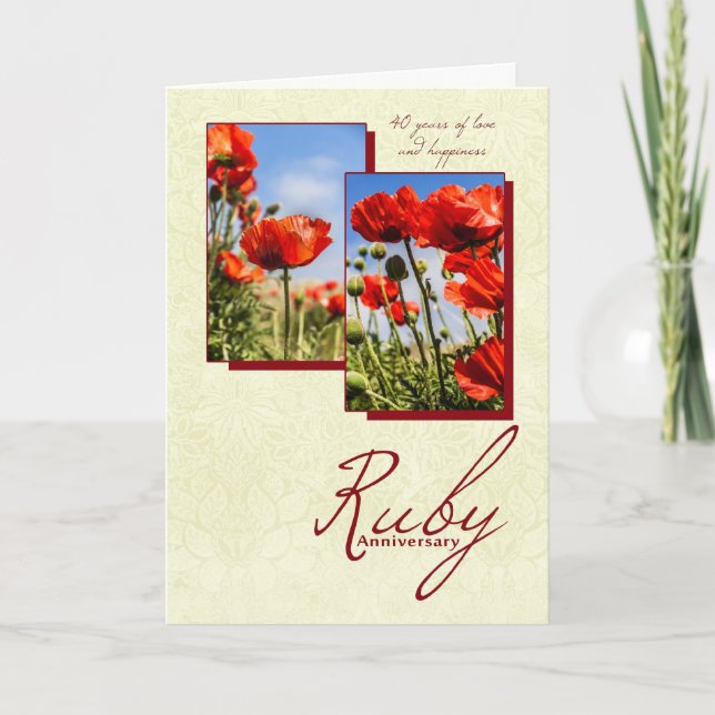 Tarjeta 40.º Aniversario del Boda de Ruby con cachorros (Anverso)
