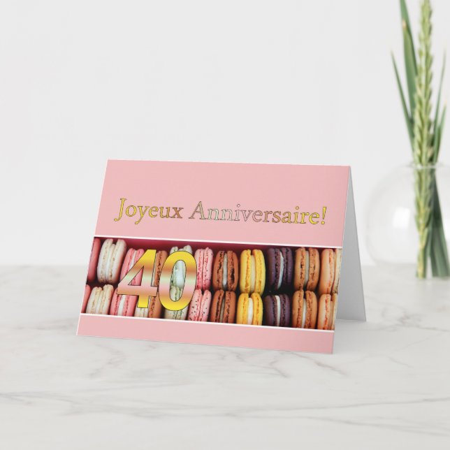 Tarjeta 40.º Aniversario del cumpleaños francés Macaron-Jo (Anverso)