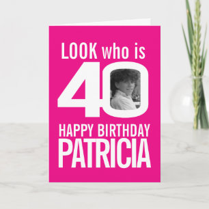 Tarjeta 40.º blanco rosado de Feliz Cumpleaños