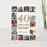 40.º Collage de fotos blanco y oro feliz cumpleaño
