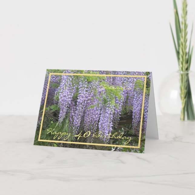 Tarjeta 40.º cumpleaños Amelia Wisteria Elegante marco dor (Anverso)