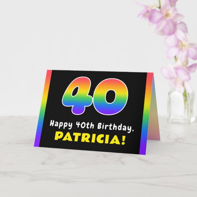 Tarjeta 40.º cumpleaños: arcoiris colorido # 40, nombre pe (Orquídea)