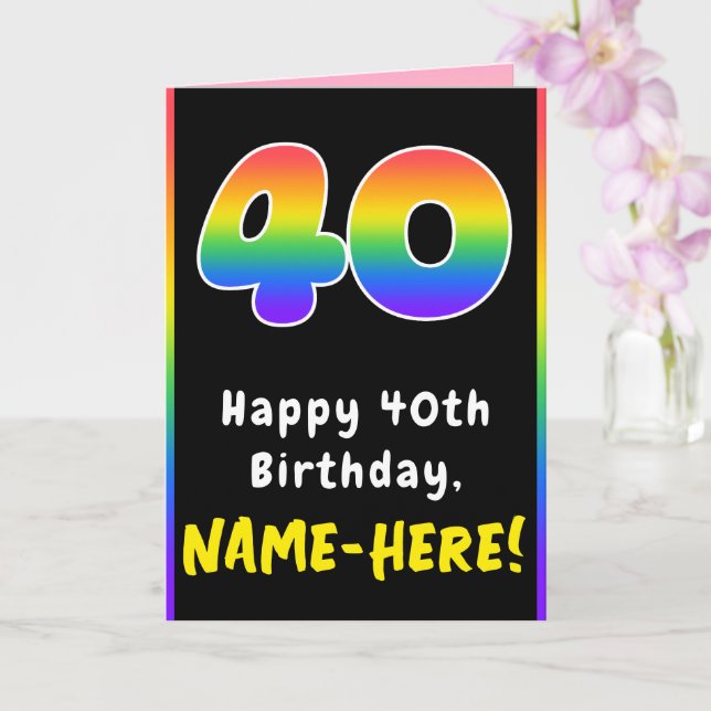 Tarjeta 40.º cumpleaños: arcoiris colorido # 40, nombre pe (Orquídea)