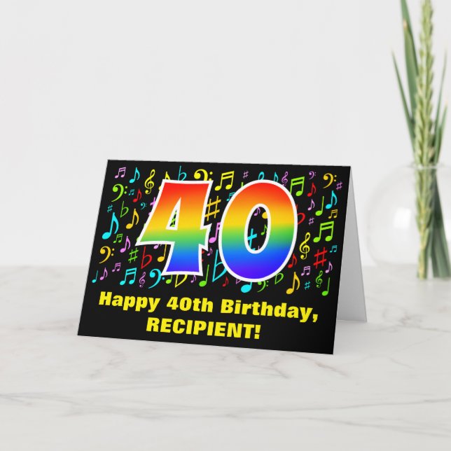 Tarjeta 40.º cumpleaños: Coloridos símbolos musicales y ar (Anverso)