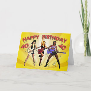 Tarjeta 40.º cumpleaños de Rockin con una banda chica