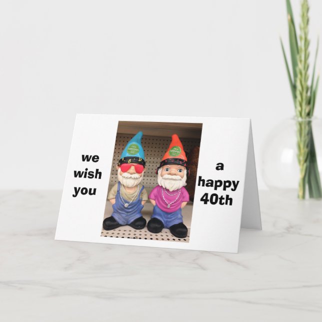 TARJETA 40.º CUMPLEAÑOS DESEOS DE DOS FELICES GNOMES (Anverso)