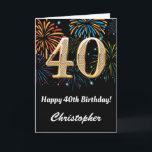 Tarjeta 40.º cumpleaños fuegos artificiales de arcoiris ne<br><div class="desc">40.ª Tarjeta de cumpleaños de globos de color negro y oro. Para una mayor personalización,  haga clic en el botón "Personalizar" y utilice nuestra herramienta de diseño para modificar esta plantilla.</div>
