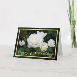 Tarjeta 40.º cumpleaños Laura White Roses marco moderno de