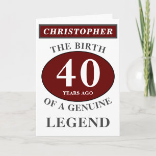 Tarjeta 40.º cumpleaños Leyenda Roja Genuina Añadir tu nom