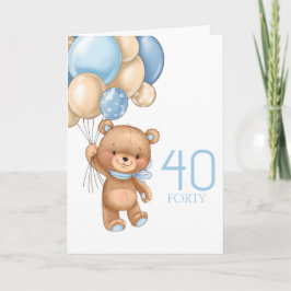 Tarjeta 40.º cumpleaños lindo globos azules carados cartón