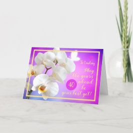 Tarjeta 40.º cumpleaños Lindsay Orchids Elegante marco dor