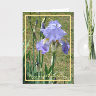 Tarjeta 40.º cumpleaños Mauve Iris Nombre Flor Marco Dorad