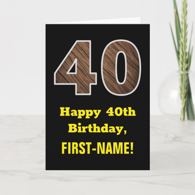 Tarjeta 40.º cumpleaños: Nombre, Patrón de grano de madera (Anverso)