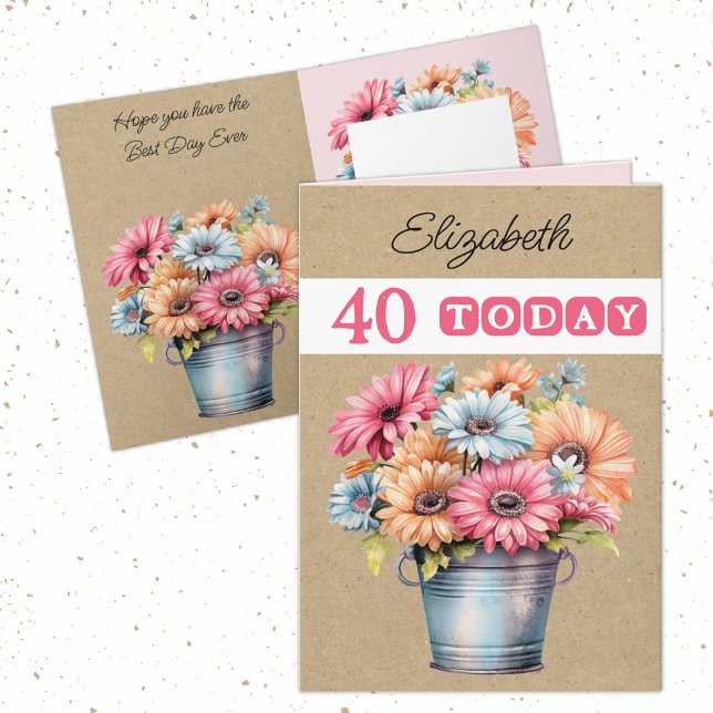 Tarjeta 40.º cumpleaños rosado de cualquier edad gerberas (Subido por el creador)