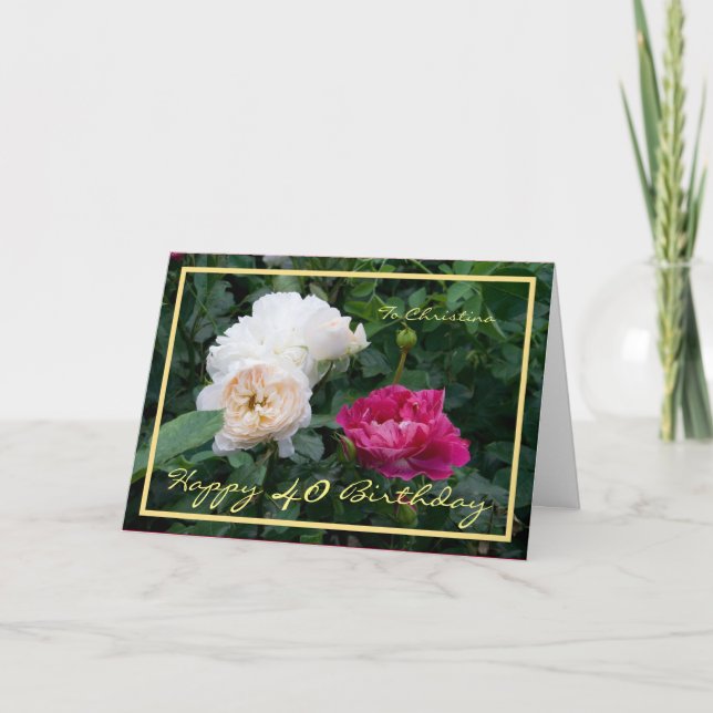 Tarjeta 40.º cumpleaños Rosas Christina marco elegante de  (Anverso)