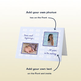 Tarjeta 40.º cumpleaños tus fotos y azul de texto