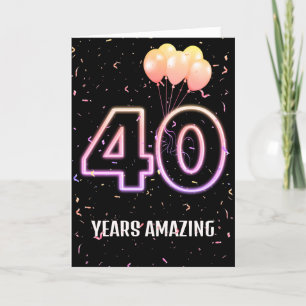 Tarjeta 40.º natalicio de globos y confetti