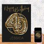 Tarjeta 40.º Relieve metalizado dorado de impresión de leo<br><div class="desc">Tarjeta de cumpleaños 40 personalizada con globos de Relieve metalizado de impresión animal en negro y oro. Los globos de estampado de leopardo de moda están enmarcados con confetti negro y dorado, y Happy Birthday está escrito a mano en oro. La plantilla está lista para personalizar la parte delantera de...</div>