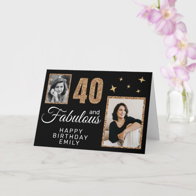 Tarjeta 40 and Fabulous Gold Glitter 2 Photo 40th Birthday (Orquídea)