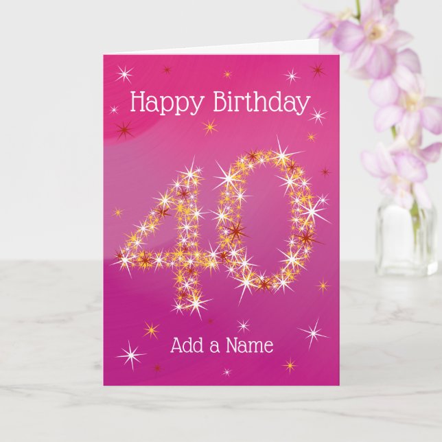 Tarjeta 40 Aniversario - 40 años - Estrellas - Rosa (Orquídea)