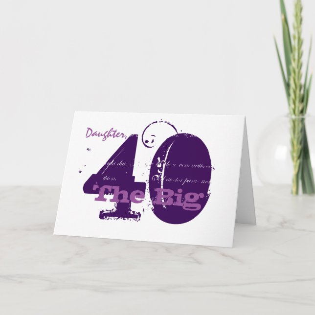 Tarjeta 40 Aniversario de la hija, texto púrpura sobre bla (Anverso)