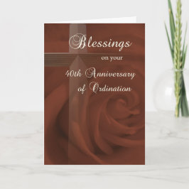 Tarjeta 40° Aniversario de la Ordenación, Rosa Roja y Cruz