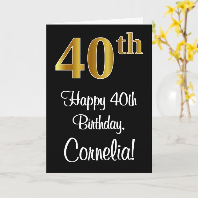 Tarjeta 40 Aniversario ~ Elegante Lujoso Faux Gold Look # (flor amarilla)