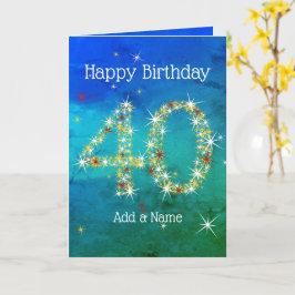 Tarjeta 40 Aniversario - Estrella Números - Verde Azul - E