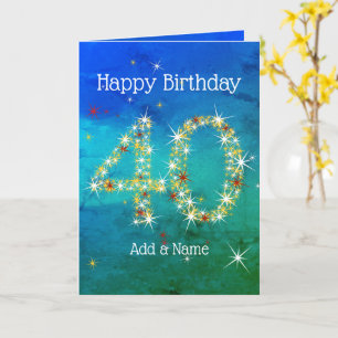 Tarjeta 40 Aniversario - Estrella Números - Verde Azul - E
