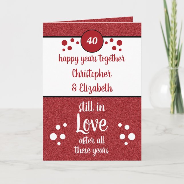 Tarjeta 40 años de ruby aniversario años felices rojo blan (Anverso)