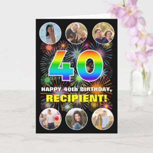 Tarjeta 40° cumpleaños: Arcoiris divertido #, nombre perso