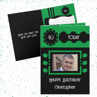 Tarjeta 40 hoy agregar foto nombre negro verde cumpleaños