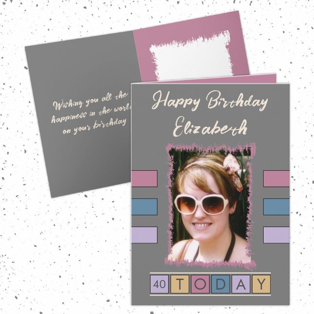 Tarjeta 40 hoy agregar foto y nombre cumpleaños azul gris (Subido por el creador)