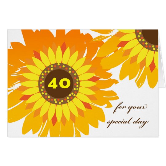 Tarjeta 40.o cumpleaños feliz, diseño de los girasoles