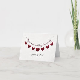 Tarjeta 40.o Mamá y papá rojos de rubíes del corazón del