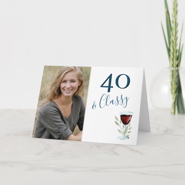 Tarjeta 40 y elegante foto de cumpleaños del Vino Rojo (Anverso)